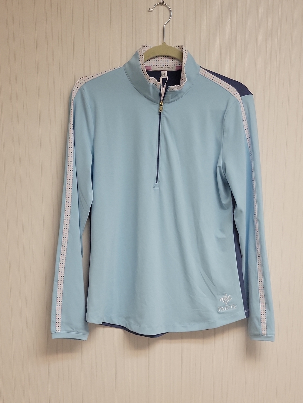 Fairway & Greene Navy & Light Blue 1/4 Zip Golf Athleisure New Polka Dot Medium